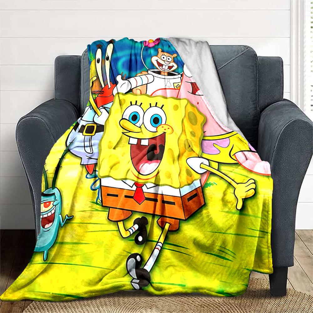 Spongebob Friends Adventure Flannel Blanket Super Soft Warm Cozy Blanket For Sofa Bed Office Travel Allseason Home Decor Gift