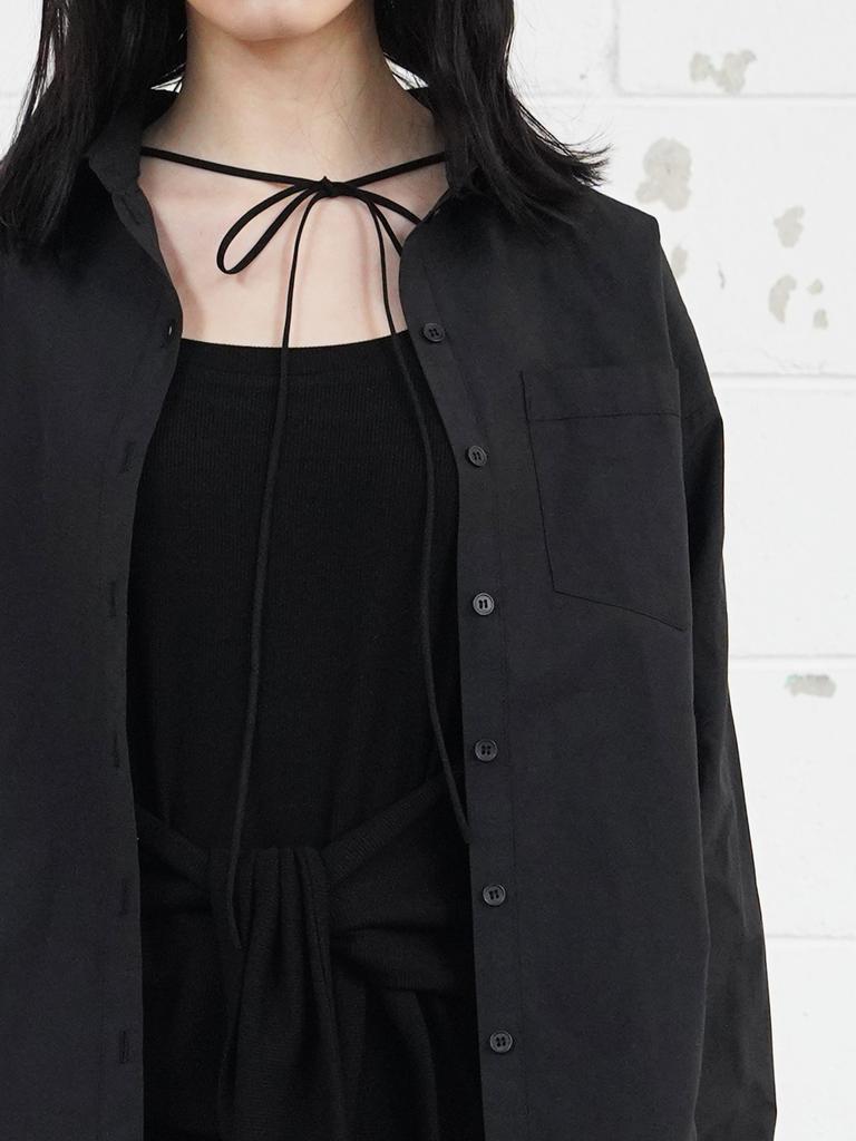 MUSE BY ROSE Saint O-Ring & Ribbon Oversized Shirt (Black)