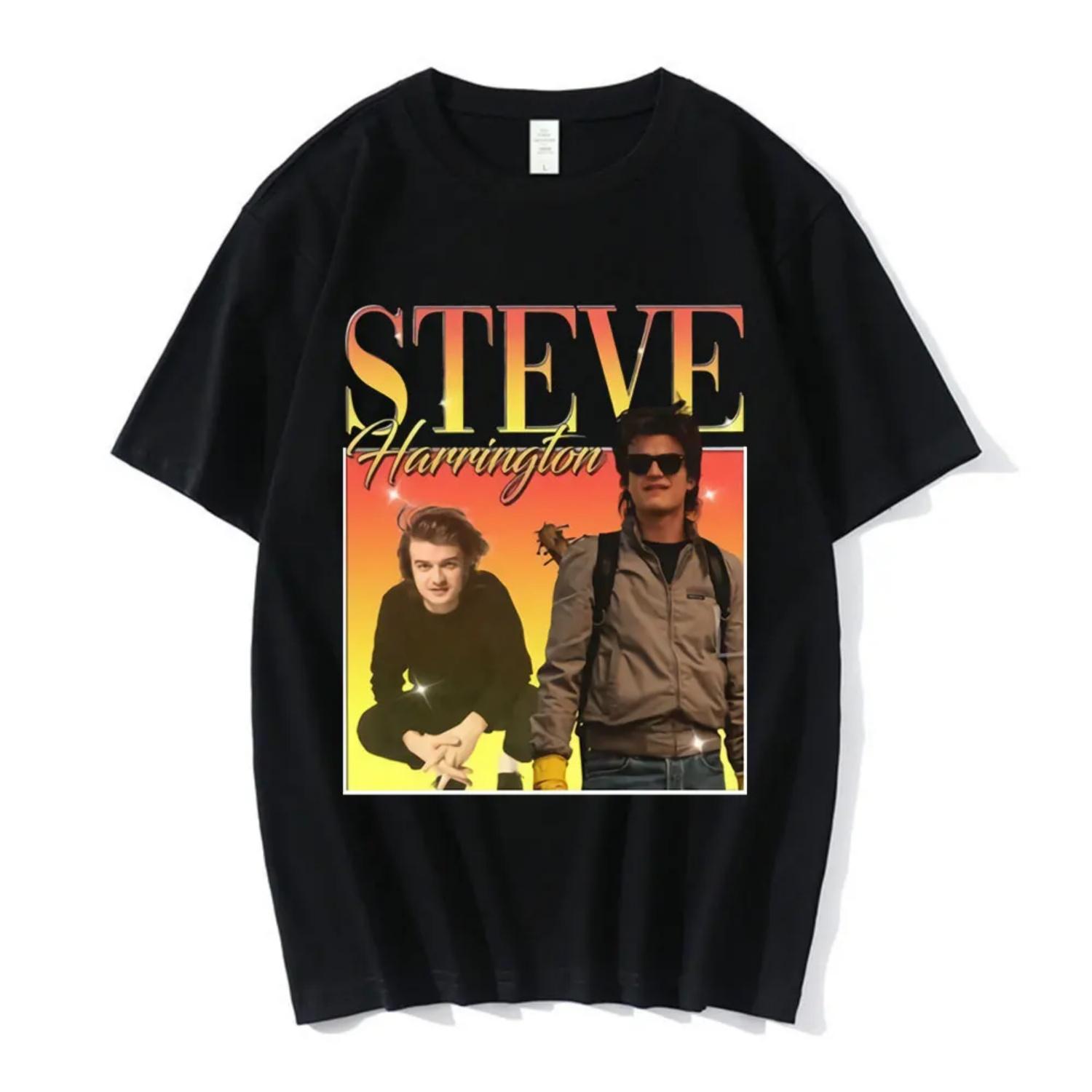 

Steve Harrington T-shirts Men s Graphics Print T-shirt Unisex Short Sleeve Oversize Pure Cotton T Shirt Harajuku Streetwear Tops S чёрный