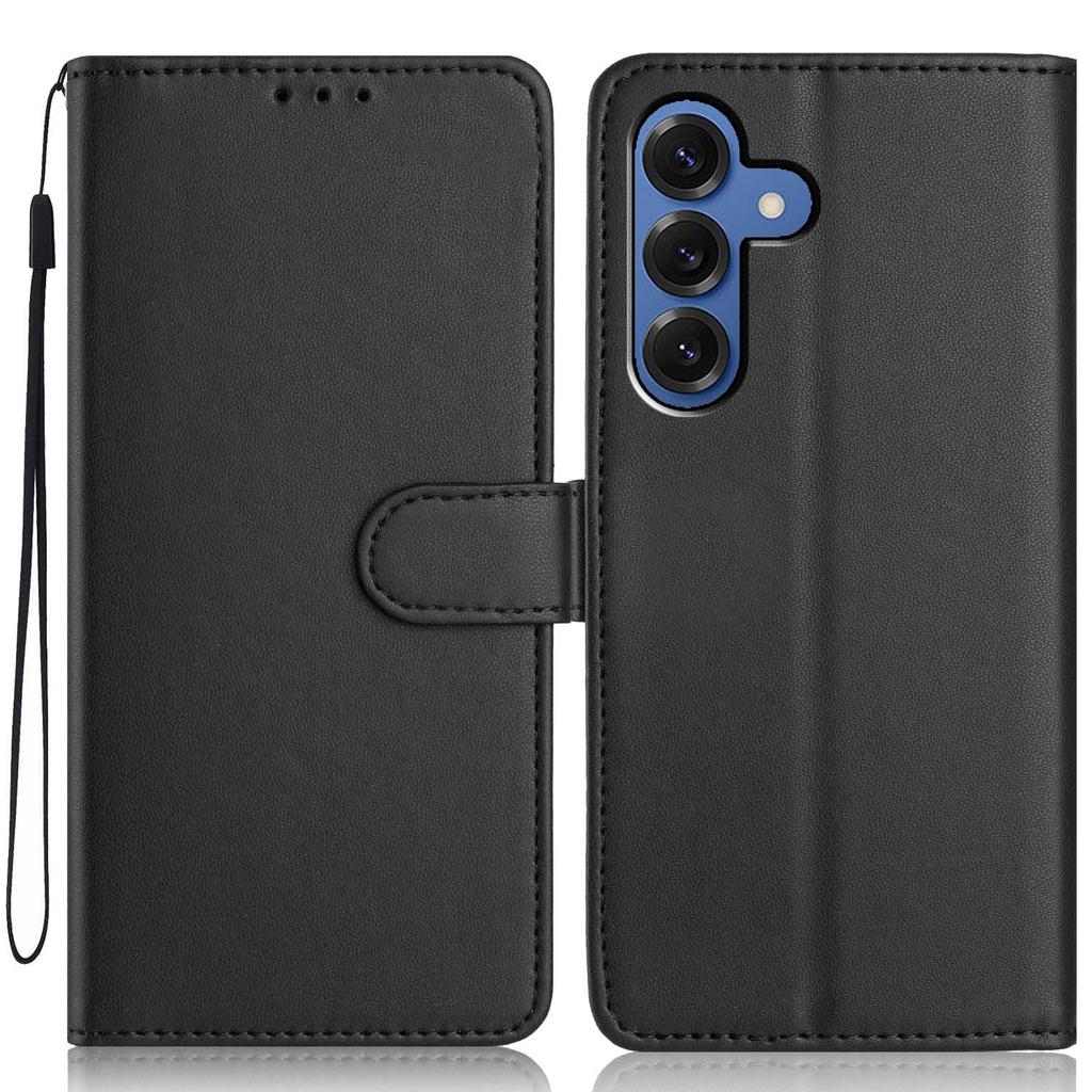 For Samsung Galaxy S24 Wallet Case with Strap/Multiple Card Slots Solid Color Leather Stand Phone Cover