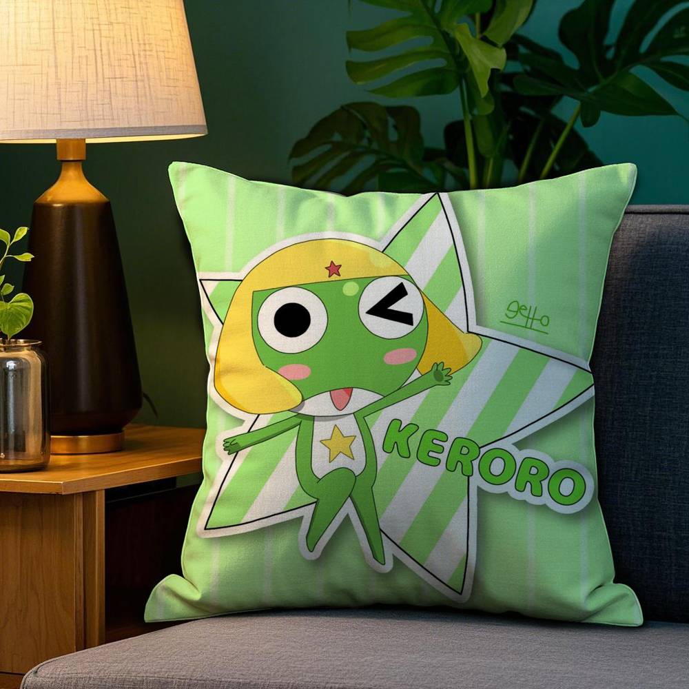 KKeroro GGunsou Frog Pillow Case Plush Fabric Soft Double Sided Print Sofa Cushion Cover Throw Pillow Covers