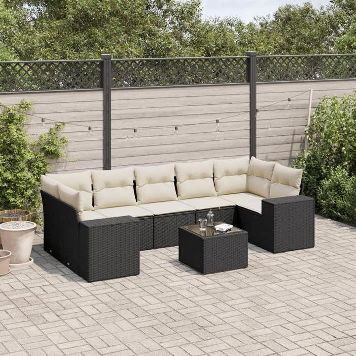 VidaXL Salon de Jardin avec Coussins 8 pcs, Canapés de Terrasse, Ensemble de Meubles de Patio, Mobilier d'Extérieur, Noir 3222335