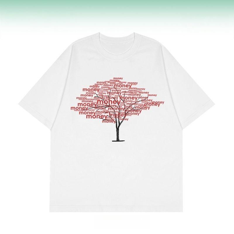 Full of Money Tree Pattern Short Sleeved Tshirt for Men and Women Summer Cotton Print Casual Short Sleeved Round Neck Tshirt M