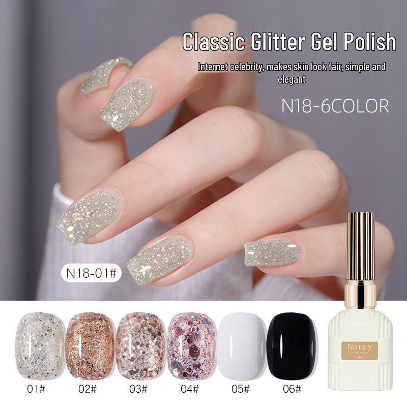 

2024 Classic Black & White Glitter Gel Polish Nail Set