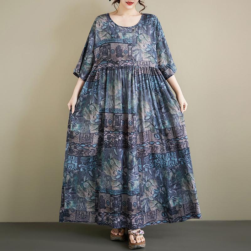 

DIMANAF New 2026 Summer Beach Women Plus Size Lady Long Dress Loose Oversize Maxi Floral Print Vintage Cotton one size