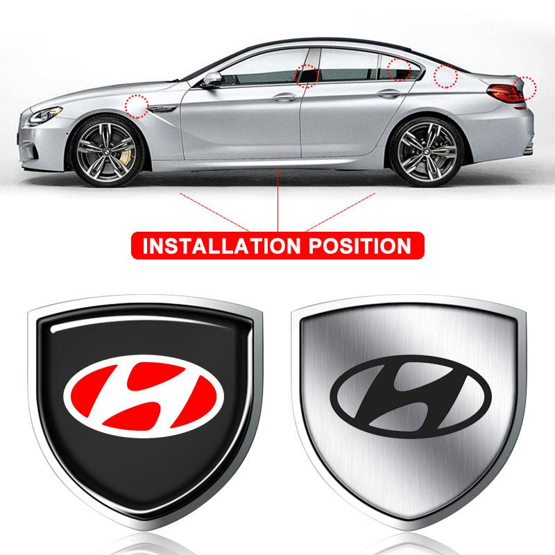 1 stk 3D Metall Auto Dørskjold Emblem Bil Karosseri Merke Klistremerke Styling For Hyundai Fe Sonata Solaris Azera Creta I30 IX25 IX35