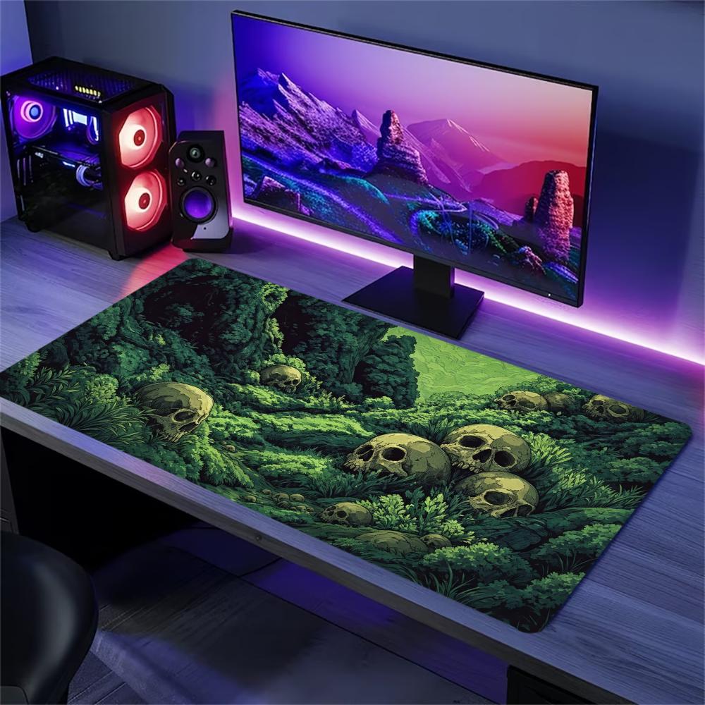 Dark Moss Skull Large Extended Gaming Mousepad Non Slip Desk Mat Gothic Forest Keyboard Mousepad For Laptop Desktop Office Decor