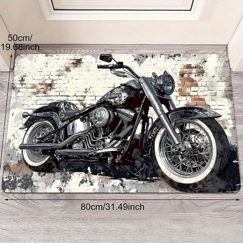VIKAMA Motorcycle Flannel Rug, Non-Slip Absorbent Doormat for Entryway, Garage & Bathroom, Soft Home Decor Carpet