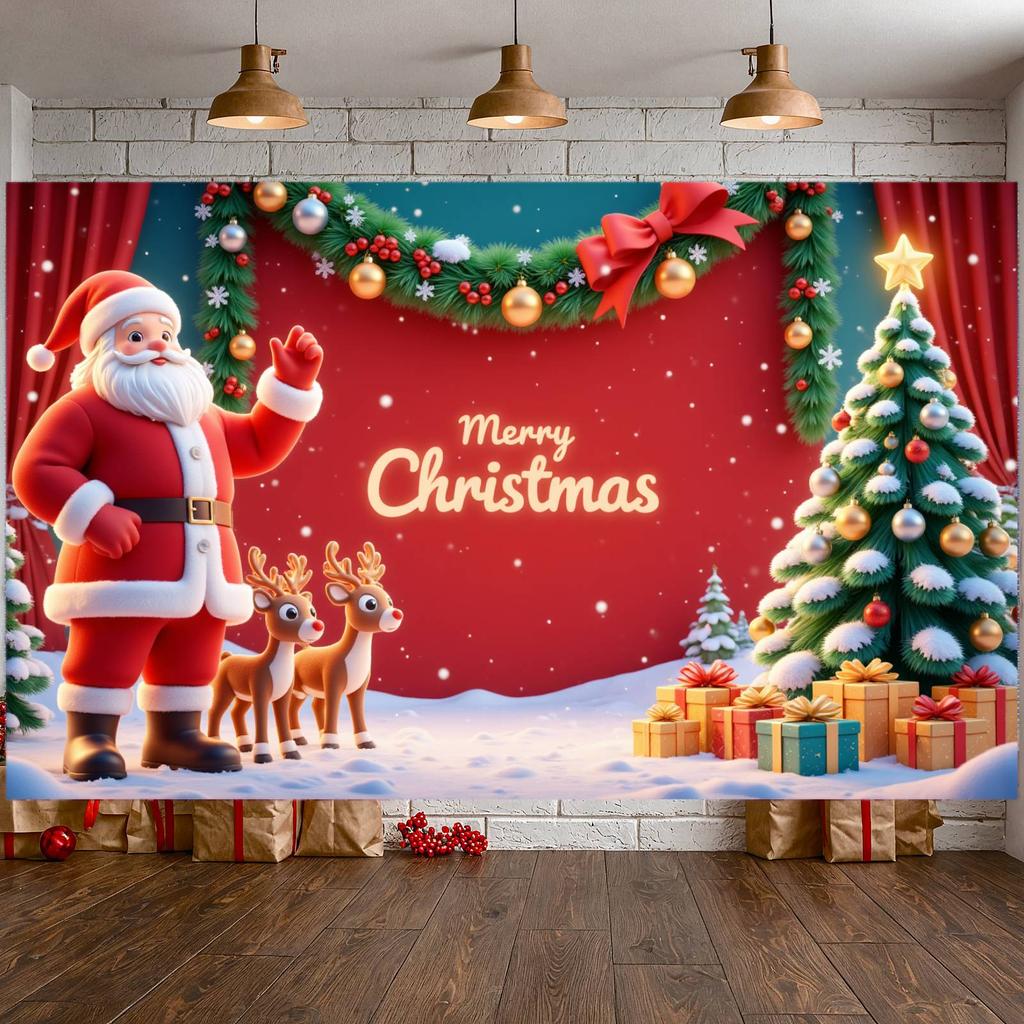 Xmas Party Banner Santa Claus Design Xmas Banner Festive Banner Reindeer Image For New Year Decor Christmas Party Family Party