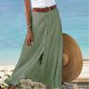 Jupe Maxi taille haute à simple boutonnage, fendue, fine, longueur cheville, couleur unie, plissée, ligne a, Streetwear