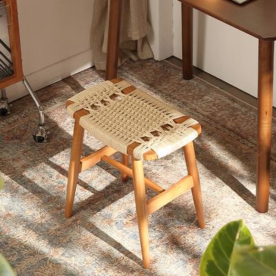 Banqueta para zapatos de madera maciza francesa Mesa auxiliar de ratán tejido Otomana tocador compacto Armario versátil de mesita de noche