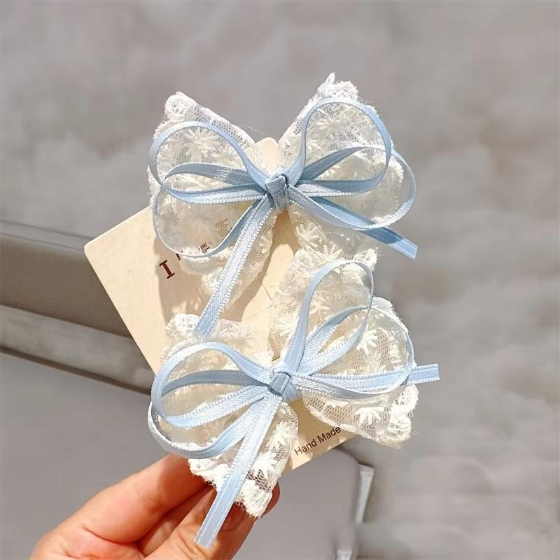 Elegant Lace Bow Hairpins Women Fashion Red Ribbon White Floral Design Travel Casual Hair Accessory Elegant Hair Clip