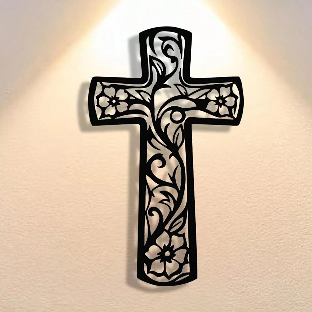 Abstract Cross Wall Art Metal Decor Filigree Grapevine Design Modern Spiritual Sculpture Office Living Room