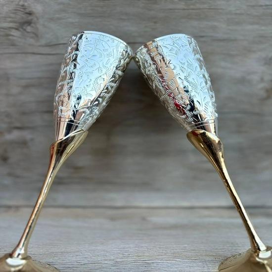 Handmade Brass Royal Chalice Goblet Embossed King's Cup Set of 2 Wedding, Anniversary, Christmas, New Year Gift