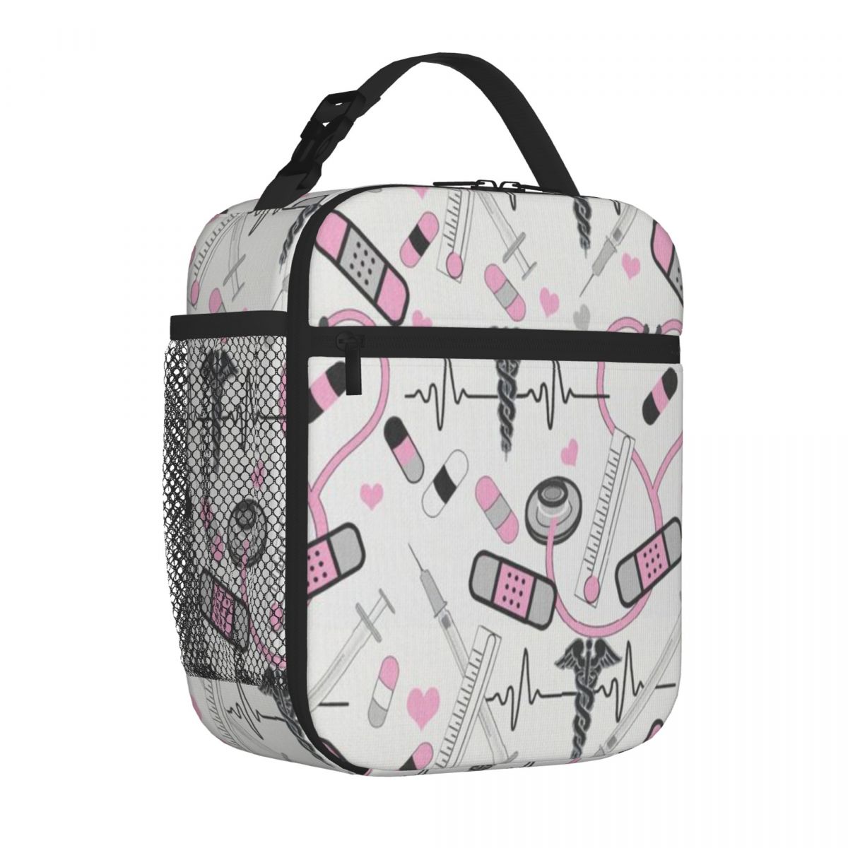 Bestselling Nurse Pattern Fabric Cute Office Lunch Bag Nursing Shift Student Lunch Bag One Size