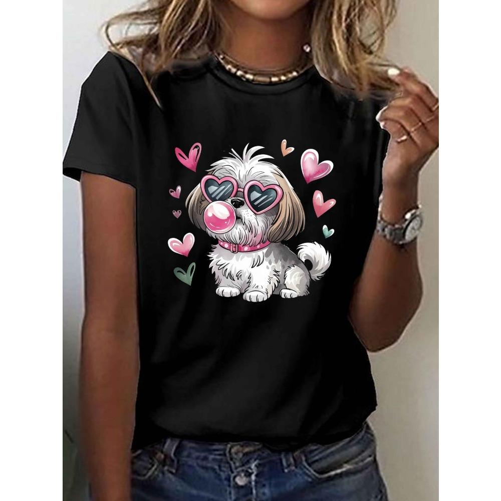 Fashion Glasses Printed T-shirt Sleeves Round Neck Casual Summer Harajuku Street T-shirt XS