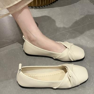 Chaussures Femme Rétro Mode Baskets Décontractées Femme Ballerines à Col Bas Slip-on Mocassins à Bout Carré Souple Avec Fourrure Modis Été Nouvelles Pantoufles de Robe