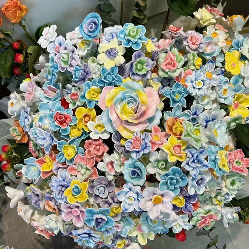 Ceramic Flowers Jingdezhen High Temperature Handmade Simulation Flowers Eternal Life Flower Decorations Creative Gifts Home Furn