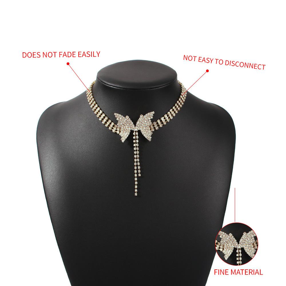 Tooxika Temperament Full Diamond Bow Short Necklace Fashion Trend Sweet Niche Choker Necklace Female