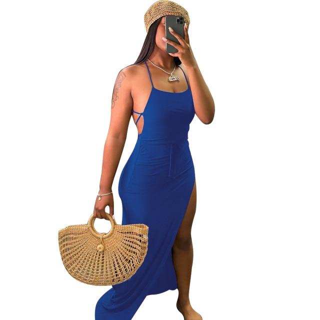 Assymetric Backless High Split Maxi Dresses Sexy Club Outfits for Women Vacation Beach Clothes