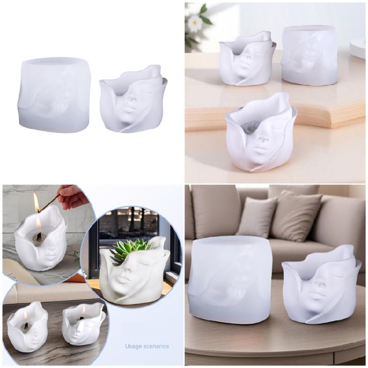 Succulent Planter Mold Crafting Mould Flexible Vase Molds Human Face Shape Flowerpot Mold Suitable for Making Flowerpot