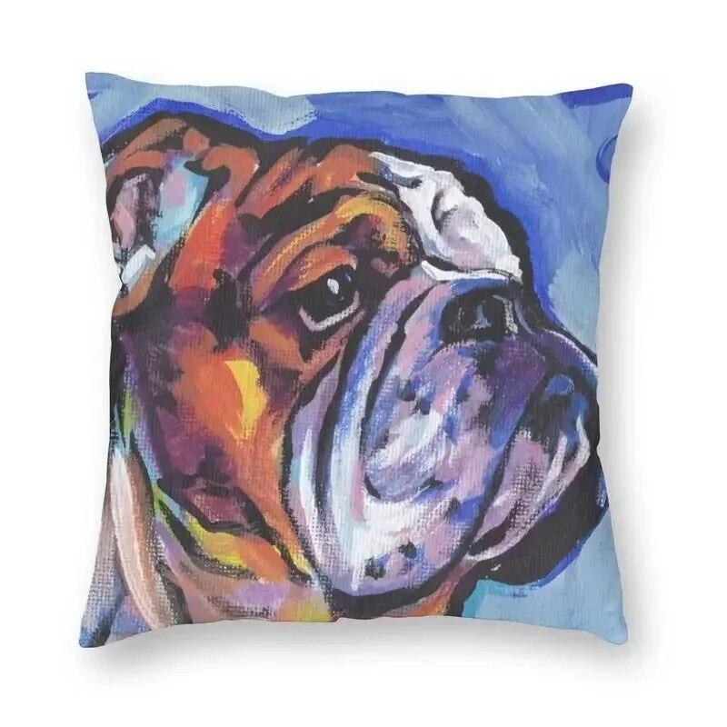 British Bulldog Print Pillowcase Home Room Office Seat Living Room Sofa Cushion Cover 45x45cm Peach Skin Pillowcase