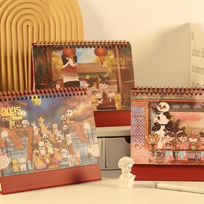 Ancient Style 2025 New Year Desk Calendar Daily Monthly Planning Standing Flip Calendar Time Manegement Schedule