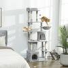 170 Cm Large Cat Tree, Cat Tower with 7 Scratching Posts, Tunnel, 2 Condos, Hammock, Perch, Ramp, Pompoms, Light Grey
