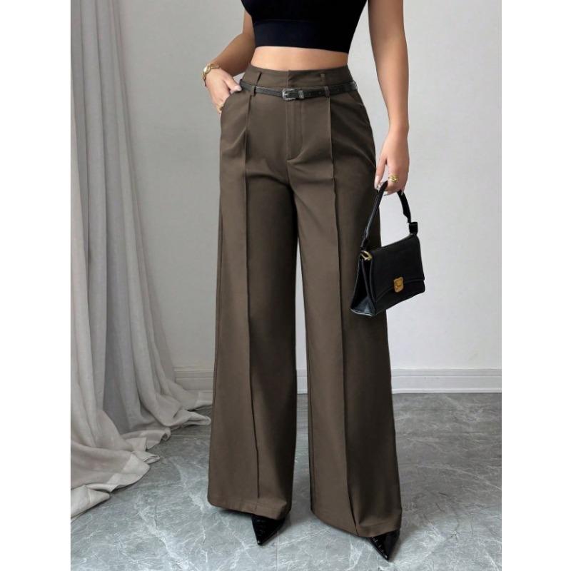 2026 Fashion High Waisted Wide Leg Trousers with Belt Solid Color Office Wear Casual Business Straight Leg Pants Spring Women's Bottoms
