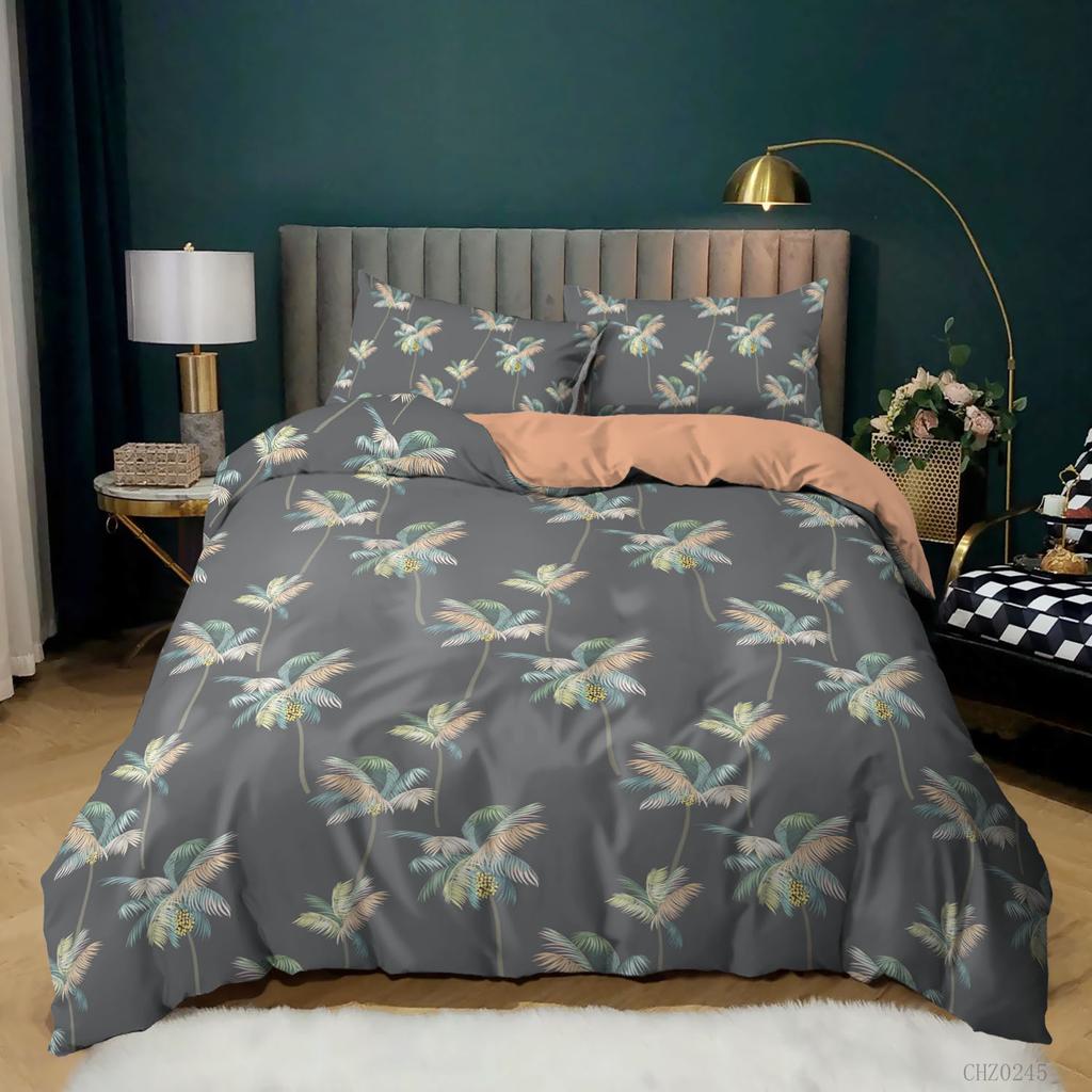 Floral Duvet Cover Queen,Green Botanical Duvet Cover Set,Garden Flower Leaves Branch Duvet Cover Soft Breathable Comforter Cover
