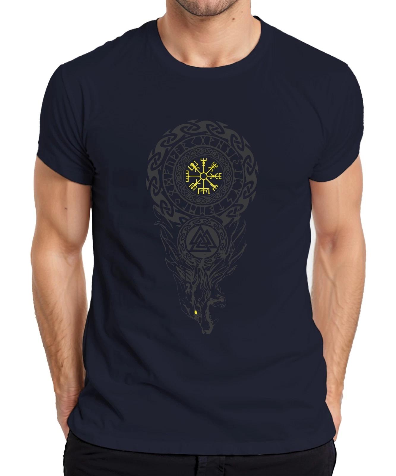 Wikinger Vegvísir Valknut Fenriswolf Nordisch Runen Valhalla Herren T-Shirt M
