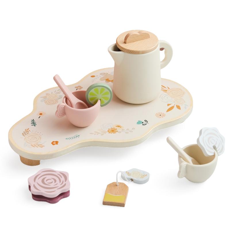 Montessori Toys Girls Wooden Tea Sets Toys Pretend Play Baby Toys Coffee Cake Afternoon Tea Education Play House Children's Toy