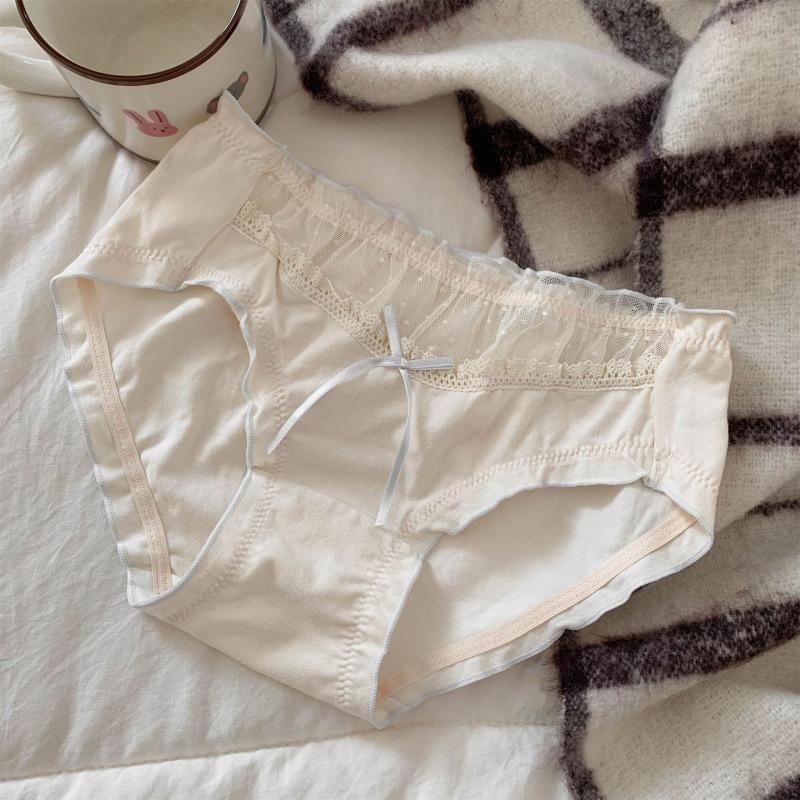 Ladies Summer Sweet To Sweet Lace Mesh Stitching Cotton Hip Hip Mid Waist Triangle Briefs