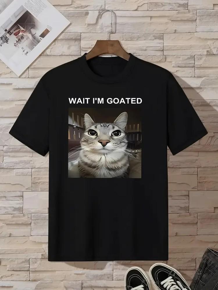 

1pc Men S Casual Crew Neck T-Shirt with Wait I m Goated Print, Short Sleeve Po 4XL