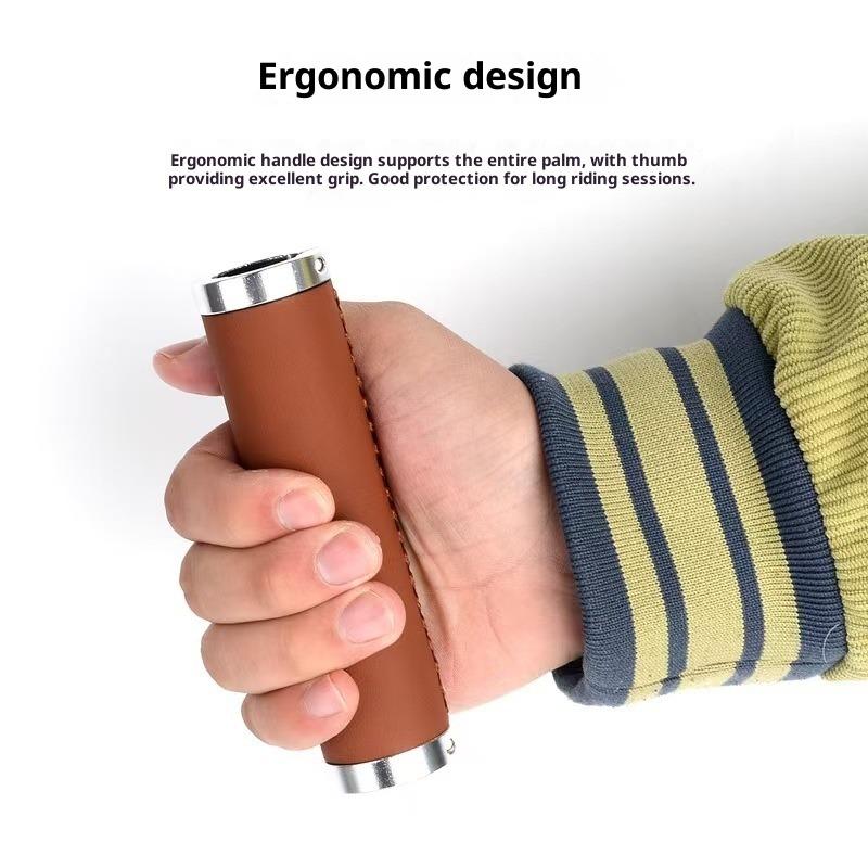 Bicycle Grips Shock Absorber Dead Fly Folding Car Scooter Mountain Bike Grips Hand Sewn Grips PU Leather Retro Accessories