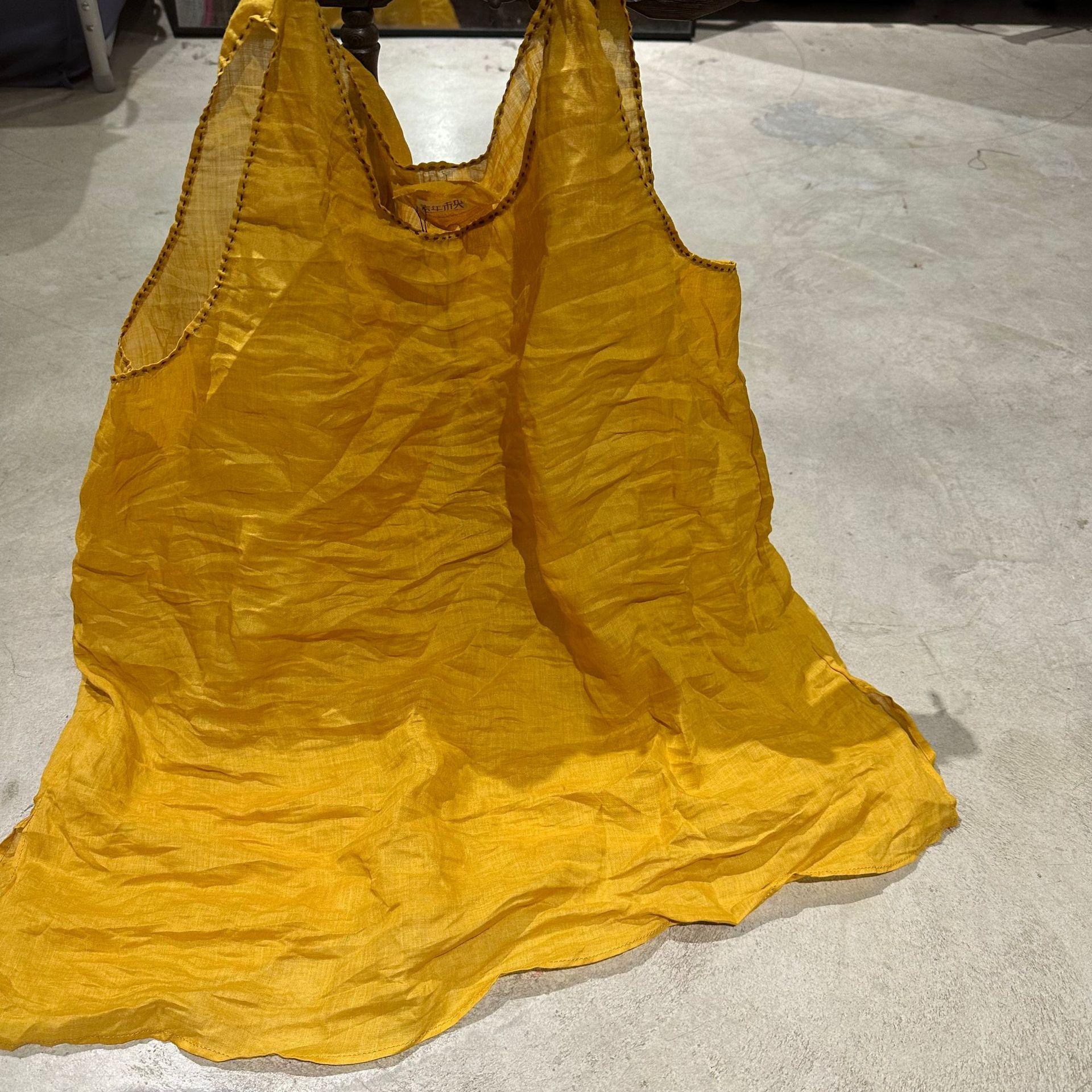 

Johnature женский летний винтажный однотонный жилет модные повседневные топы в китайском стиле в стиле ретро One Size жёлтый