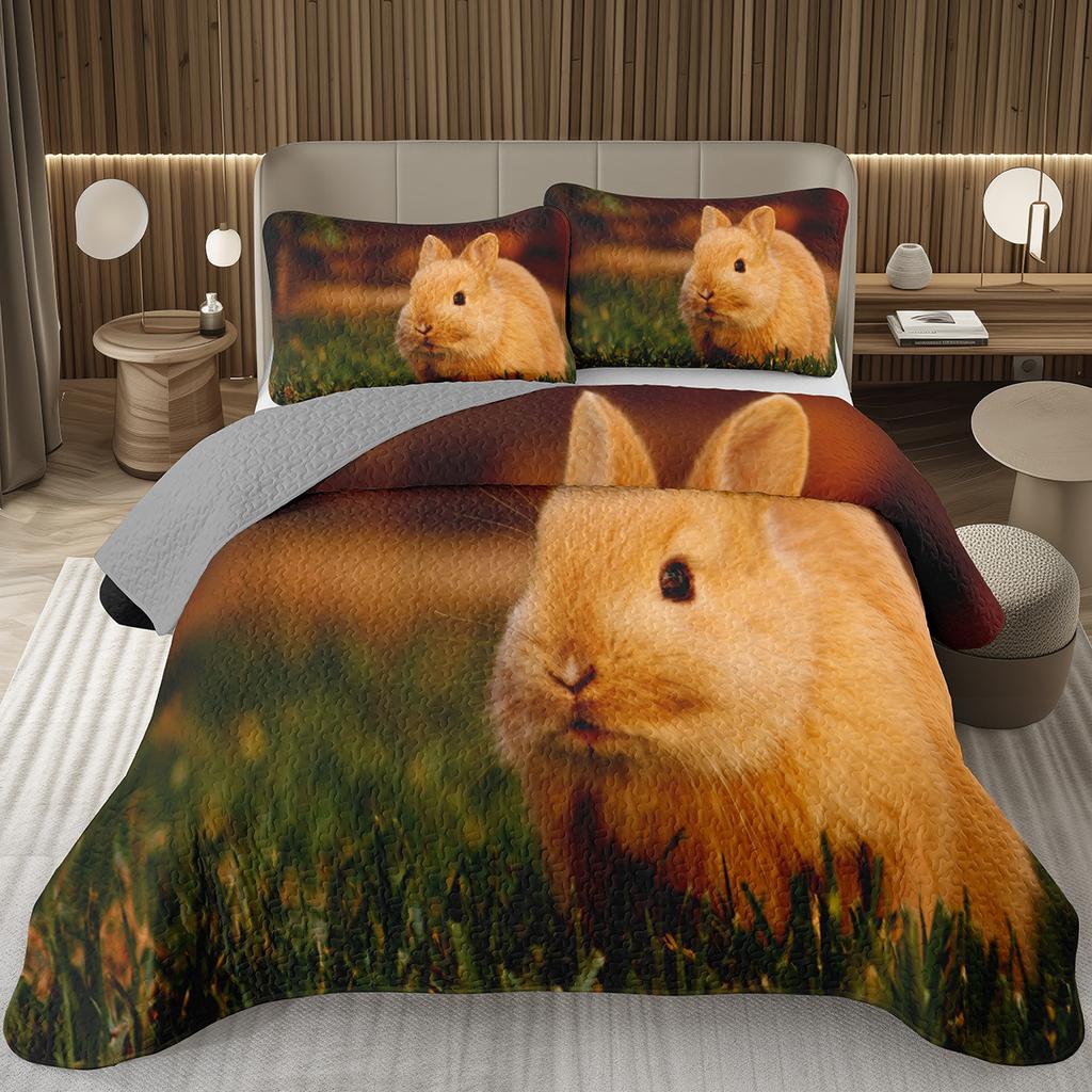 Cartoon Rabbit Bedspread Queen/Twin Lightweight Rustic Farmhouse Coverlet Easter Bunny Quilted Bedding Set 2/3 Pieces Quilt Set