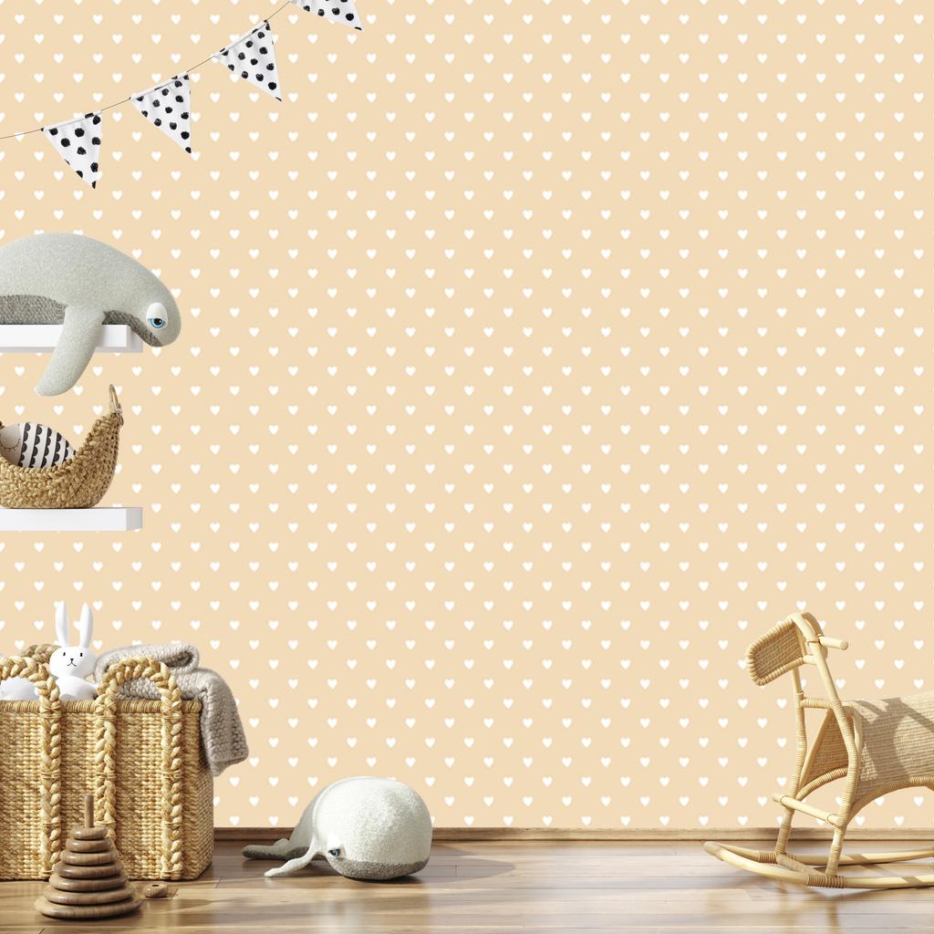 Cream and White Hearts Wallpaper 50x1000
