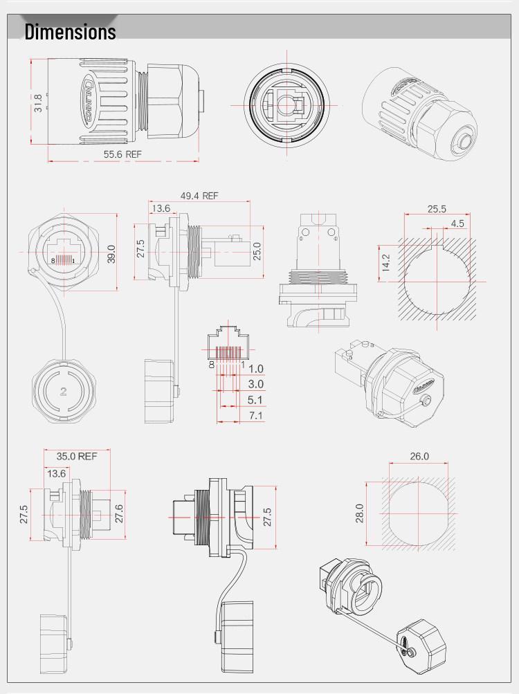 Lingke Waterproof RJ45 Aviation Plug Socket Connector