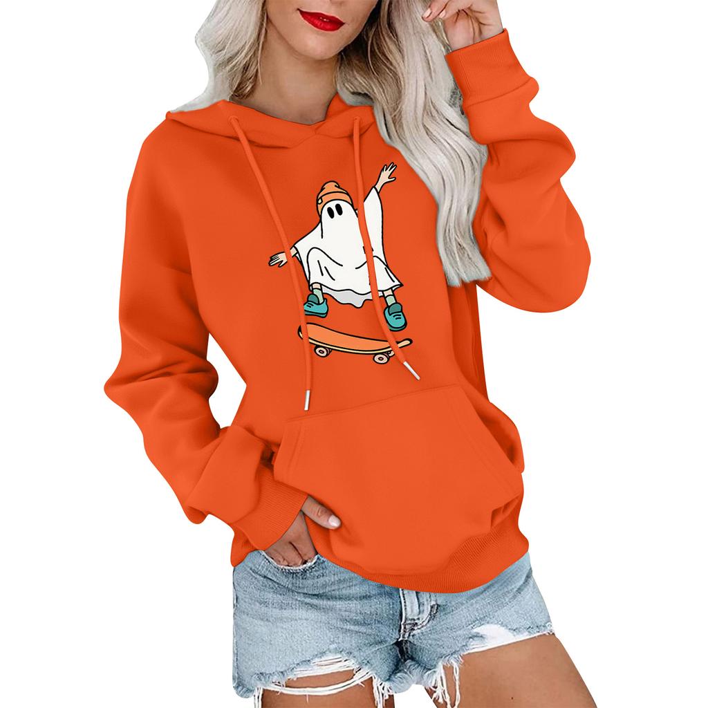 Women's Fashionable, Casual, Comfortable Round-neck, Hooded, Long-sleeved, Halloween-print Warm Sweater