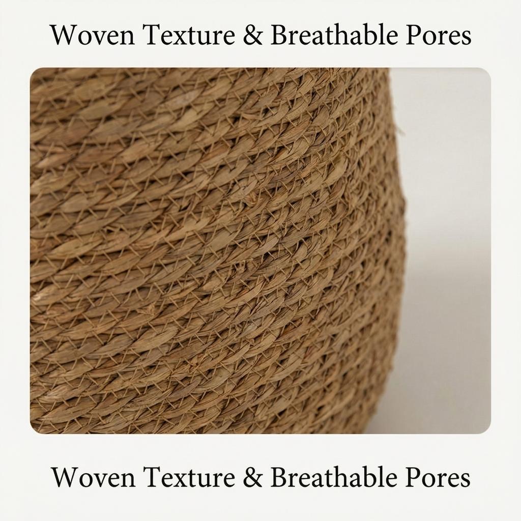 Handwoven Seagrass Plant Basket with Plastic Liner Natural Material Storage Container for Indoor Use Floor Decorative Pot Cover