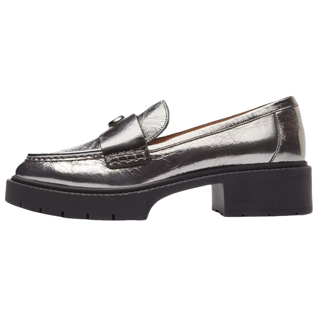 Coach Leah Leather Round Toe Metal Buckle Loafers Women Loafers Silver CX030-ANT