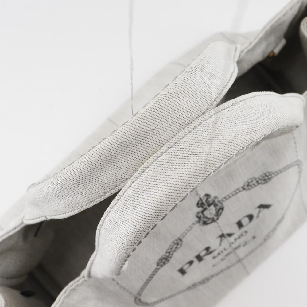 PRADA Canapa Handbag 1BG439 Triangle With Logo Light gray denim Women Used