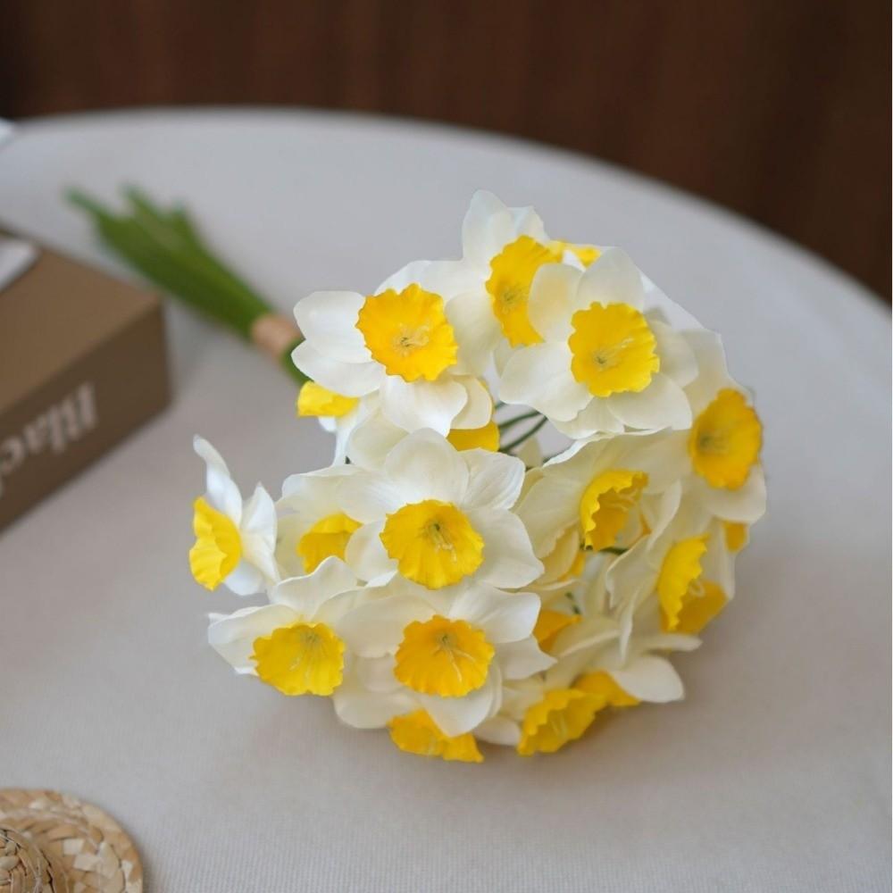 6PCS/Bundle Yellow Fake Daffodils Bouquet Simulated Decor Silk Flower  Wedding Decoration