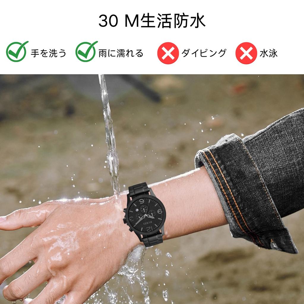 BUREI Analog Watch with Date Waterproof Quartz Black Simple Design for Business and Casual Chronograph with Large Luxury Gift for Men Men's Display,