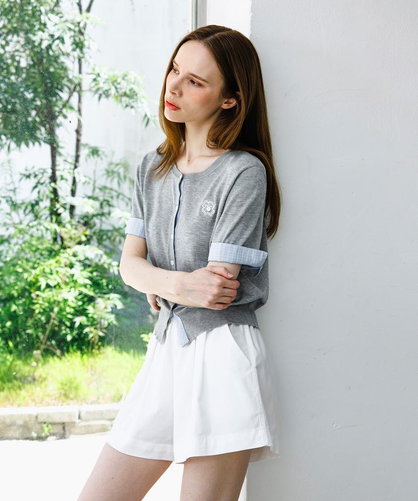 HYFVE Color-Blocked Button Short-Sleeve Cardigan