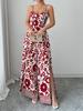 2025 Elegant Twist Print Spaghetti Strap Backless Jumpsuit with Wide Leg and Long Pants Skirt