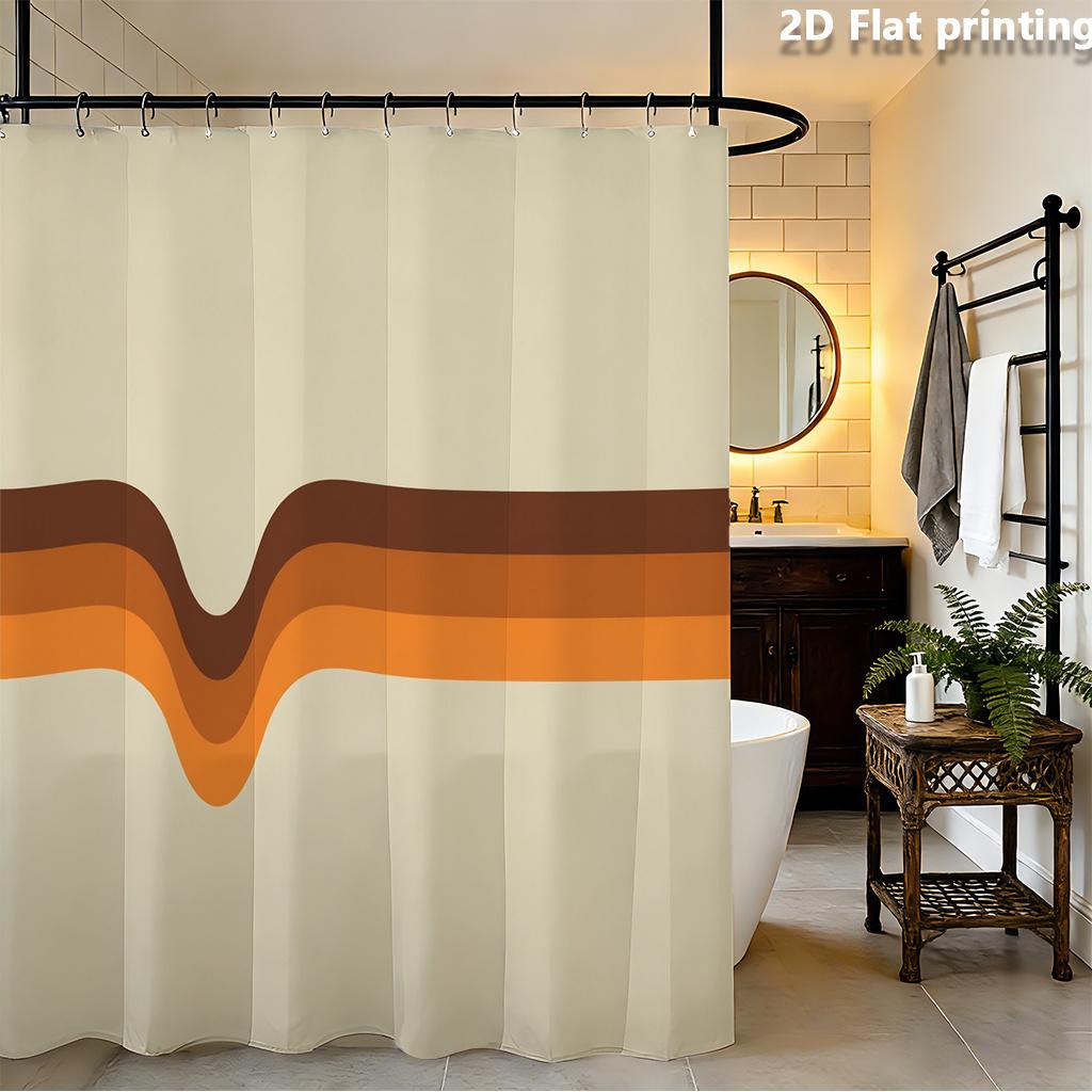 Modern Wavy Line Shower Curtain 1Pc Polyester 2D Flat Print 70.8X70.8 Inch Brown Orange Beige Abstract Bathroom Decor