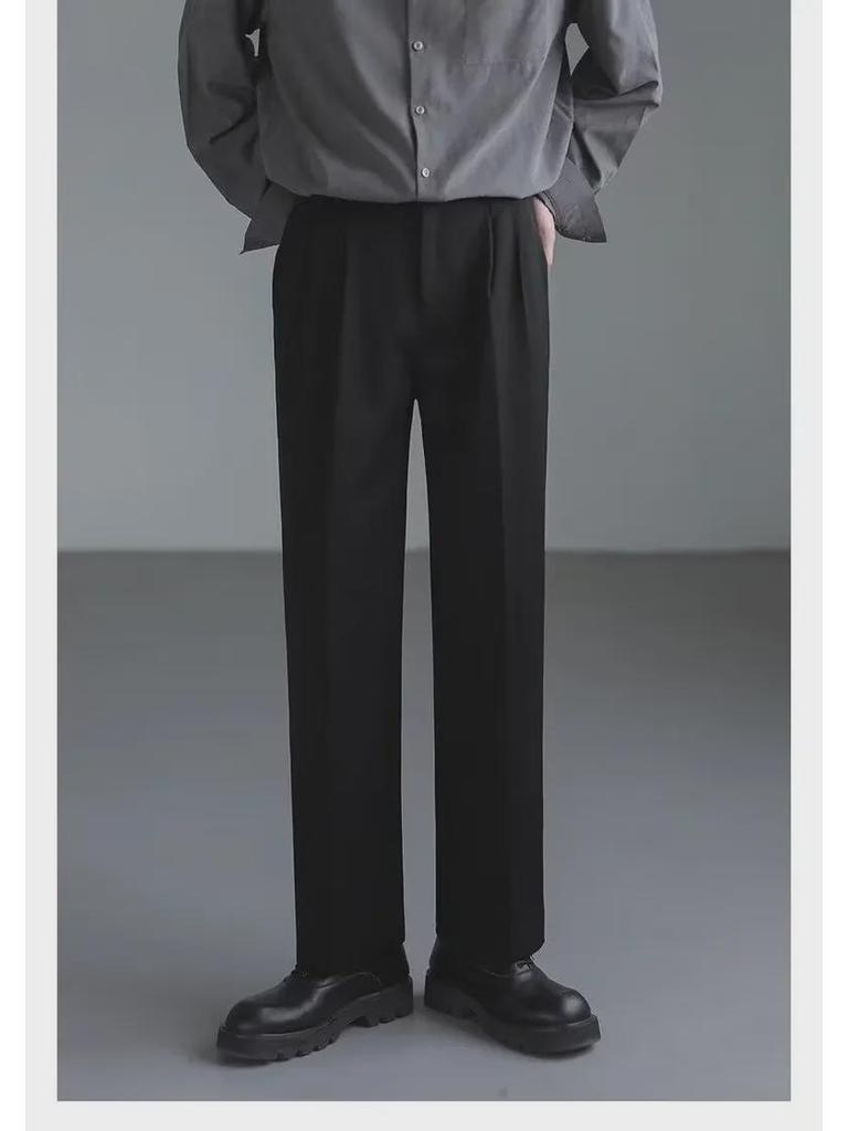 Men's Korean Style Wide-Leg Suit Pants - Trendy, Loose, Handsome, and Straight-Leg Design