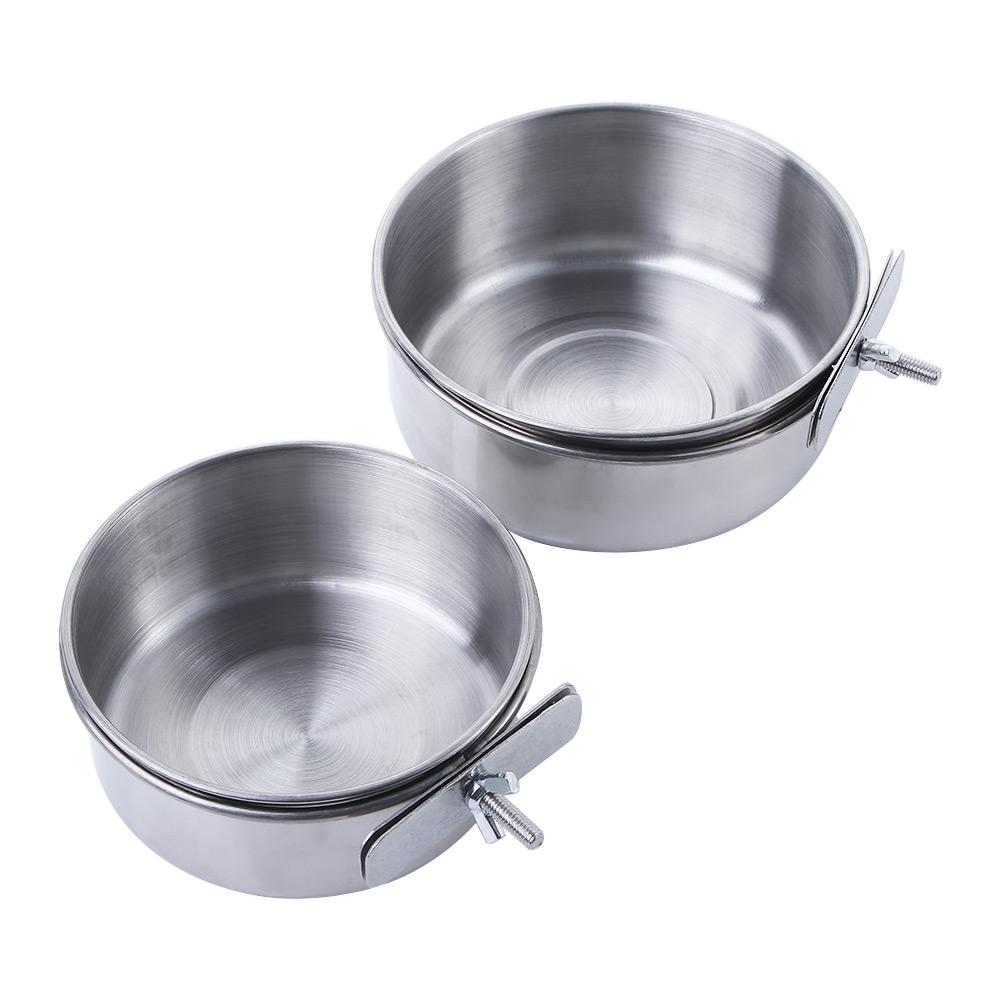 Stainless Steel Hanging Hamster Clamp-on Water Drinker Bird Feeder Parrot Feeding Bowl Cage Cup